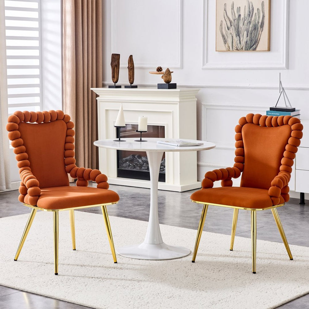 English Elm Set of 2 Velvet Dining Chairs Sculptural Bubble Back Gold Legs Glam Accent Seating W3875P370856