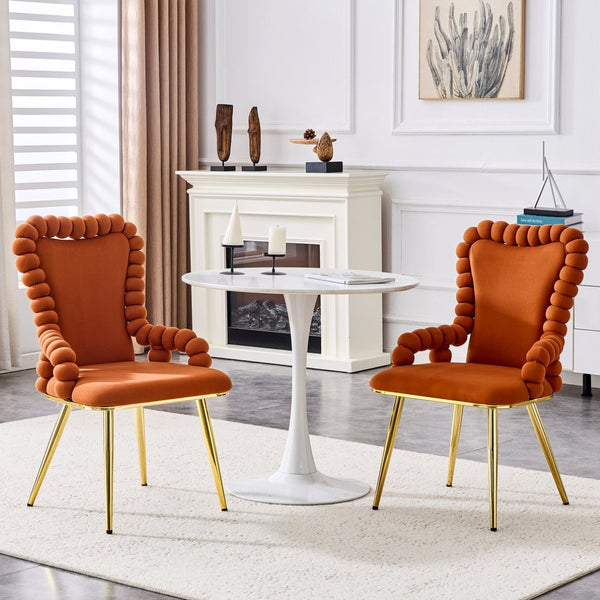 English Elm Set of 2 Velvet Dining Chairs Sculptural Bubble Back Gold Legs Glam Accent Seating W3875P370856