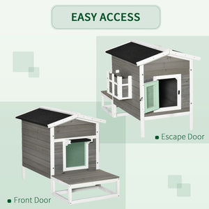 English Elm Pawhut Solid Wood Outdoor Cat House Two Story Shelter with Balcony Asphalt Roof W2225P173762