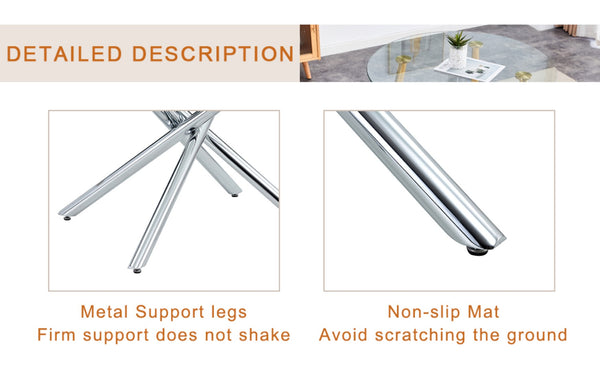 English Elm Table - Modern Luxurious Transparent Glass Dining Set With 6 Dark Gray Pu Chairs & Silver Legs W1151S04130-GIGA