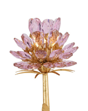 Currey & Company Marilee Double-light Wall Sconce - Elegant Dutch Gold Leaf With Pink Crystal Blossoms For Glow Pink Crystal ,Wrought Iron 5000-0278-currey-company