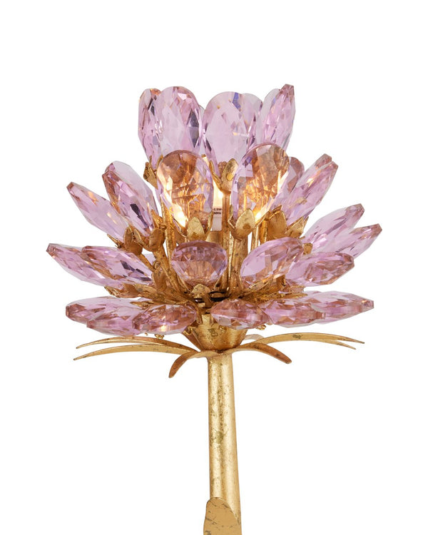 Currey & Company Marilee Double-light Wall Sconce - Elegant Dutch Gold Leaf With Pink Crystal Blossoms For Glow Pink Crystal ,Wrought Iron 5000-0278-currey-company