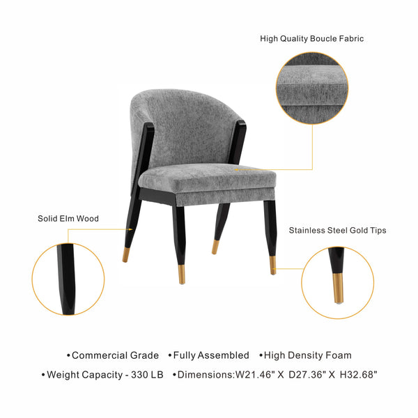 English Elm Ola Wood Chenille Dining Chair with Elm Frame and Brushed Gold Tips, Luxurious Foam Seat, 330lb Capacity Grey B365P397689