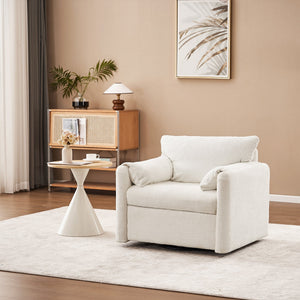 English Elm 001 Ivory White Swivel Accent Chair 360° Rotating Chenille Lounge Seat with High-Resilience Cushion, Ergonomic Reading Sofa for Living Room Office Bedroom 250LB Capacity W2636P231538