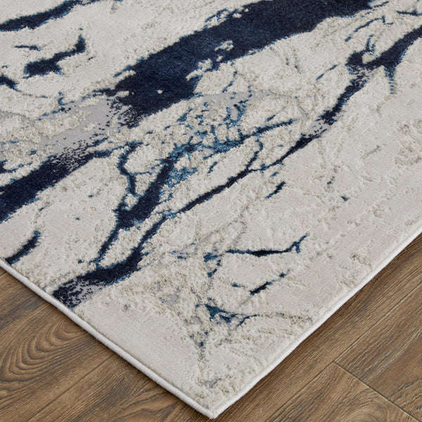 Feizy Rugs Ind39gwf Indio Modern Abstract Rug – Durable, Low Pile Design In Earthy Tones For Stylish Home Décor Ivory,Blue,Black Polyester,Polypropylene Ind39gwfivyblue10