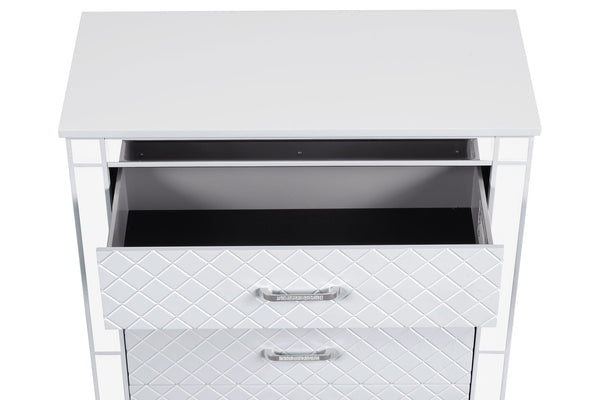 English Elm Livorno Embossed Silver Champagne Chest with Felt-Lined Top Drawer, Dovetail Full-Extension Drawers, Mirror Trim Accents Silver+White 50 L x 39 W x 20 H B078P286324
