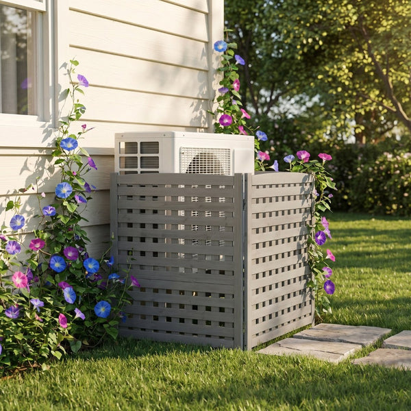 English Elm 3-panel Outdoor Slatted Wood Enclosure Screen for Ac Units Patios and Garden Areas Grey W2640P290523