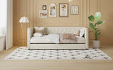 English Elm Twin Size Tufted Upholstered Daybed With Trundle, Velvet Sofabed With Rivet Design, No Box-Spring Needed,Beige