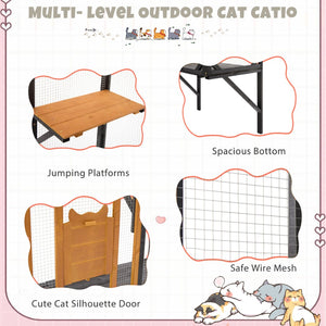 English Elm Outdoor Fir Wood Window Catio Enclosure with Four Climbing Platforms for Cats Black,Brown N719P418371D