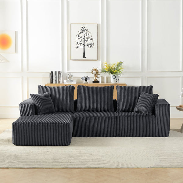 English Elm Modular Sectional Sofa - Cloud-Like Comfort In Dark Grey Corduroy | No Assembly, 4-Seater Design W2339S00049