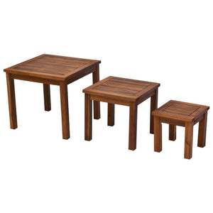 English Elm Outsunny 3-Piece Acacia Wood Nesting Side Table Set – Stylish, Weather-Resistant & Space-Saving Design W2225P217223-GIGA