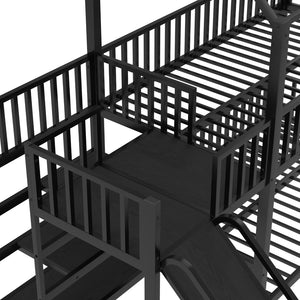 English Elm Full Metal House Bunk Bed with Slide Storage Stairs and Safety Rails for Kids W1580S00344