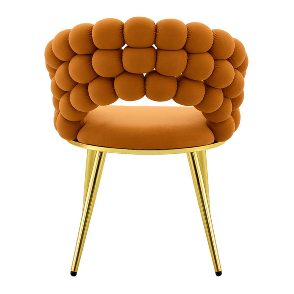 English Elm Set of 2 Sculptural Bubble Backrest Velvet Dining Chairs with Matte Black Legs Gold,Orange W3875P370930