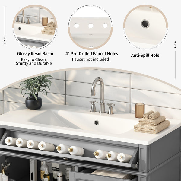 English Elm 36'' Modern Bathroom Vanity With Durable Sink, 2 Drawers & Tip-Out Tray For Stylish Storage Solutions N710S136004E