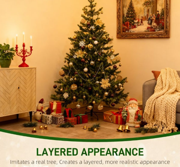 English Elm 6.5ft Artificial Cedar Tree with Pe Needles and Steel Base for Indoor Holiday Decor T3971P419248