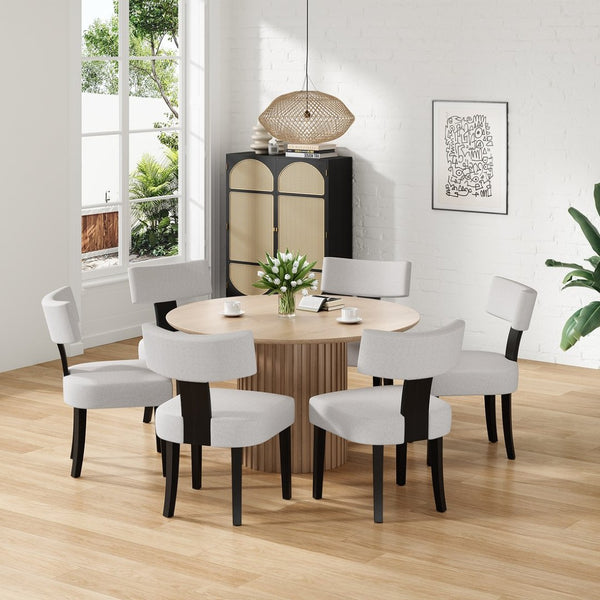 English Elm Upholstered Armless Dining Chairs Set of 2 Solid Hardwood Frame Curved Back Kitchen Beige,Black T3623P433679
