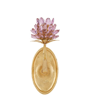 Currey & Company Marilee Double-light Wall Sconce - Elegant Dutch Gold Leaf With Pink Crystal Blossoms For Glow Pink Crystal ,Wrought Iron 5000-0279-currey-company
