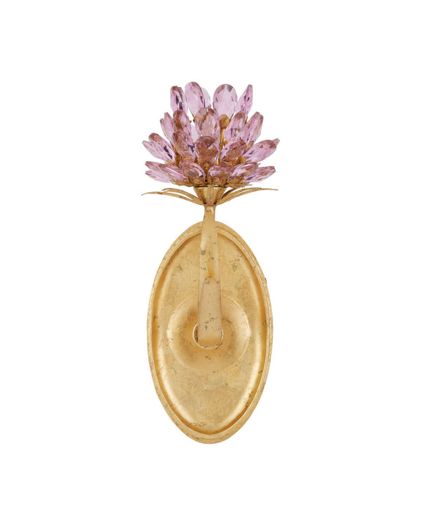 Currey & Company Marilee Double-light Wall Sconce - Elegant Dutch Gold Leaf With Pink Crystal Blossoms For Glow Pink Crystal ,Wrought Iron 5000-0279-currey-company