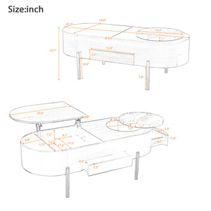 English Elm VIBE 47.2" Oval Lift-Top Coffee Table with Hydraulic Lift, Hidden Storage, Rotating Tray, Modern Design Brown N724P228920D