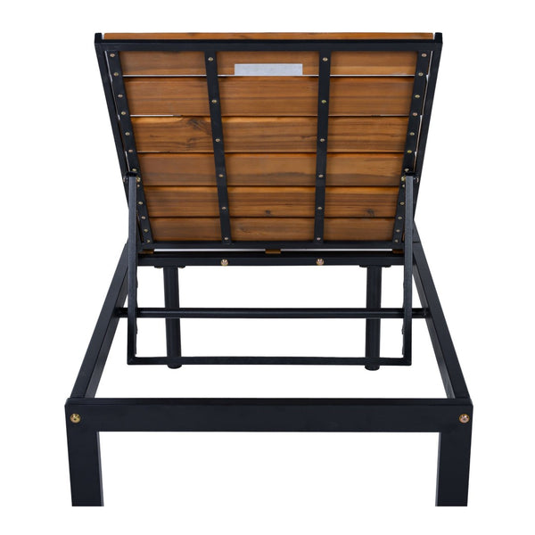 English Elm Outdoor Acacia Wood Slat Chaise Lounge with Powder Coated Frame for Patio Resort Black+Natural N719P383161B