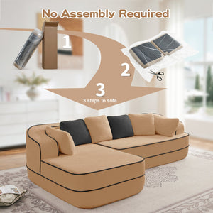 English Elm 106" Luxurious Teddy Velvet L-Shaped Sofa With Chaise – No Assembly, Ergonomic, Fluffy Comfort In Camel W714S01418