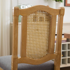 English Elm Full Solid Wood Rattan-Back Dining Chair With Linen Cushion - Ergonomic Comfort For Rustic Spaces W1143P384365