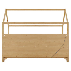 English Elm Twin House Bed with LED Light and Built-In Bookshelf, Solid Wood Playhouse Design for Kids Safety Natural 78.15 L x 15.75 W x 6.1 H W2593P269092
