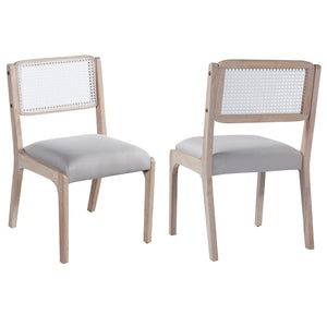 English Elm Wood Dining Chairs Set Of 2, Chic Modern Farmhouse Seating With Sturdy Frame & Soft Beige Linen Upholstery N842P300886A-GIGA
