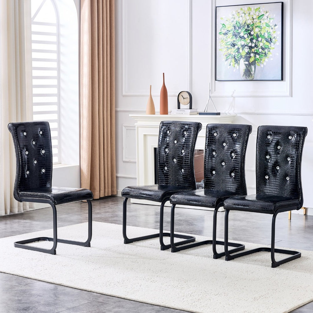 English Elm Set of 2 Glam Faux Alligator Pvc Dining Chairs with Crystal Buckle Bow Legs W3875P371067