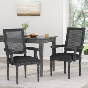 English Elm Christopher Knight Home® - DINING Chair with Cane Back and Upholstered Seat, French Country Weathered Rubberwood Accent Black 71240.00BLK