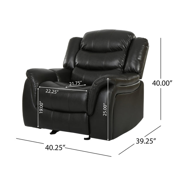 English Elm Christopher Knight Home® - Classic Design Recliner Black Berry PU Upholstery Glider Recliner Spacious Soft Seat Durable Frame Comfort N763P215170B