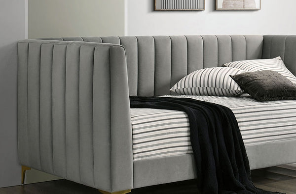 English Elm Contemporary Tuxedo-Inspired Daybed With Channel Tufting And Gold Metal Legs For Stylish Comfort B2741S00480