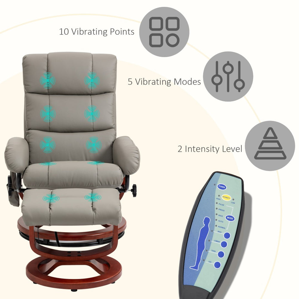 English Elm Massage Swivel Recliner with 10-point Vibration Pu Leather Chair and Ottoman Remote T3971P405850