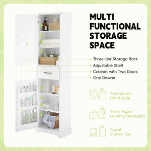 English Elm Tall Bathroom Storage Cabinet with Slim Profile, Adjustable Shelves, Anti-Tip Safety & Painted MDF Finish White N725P246463K