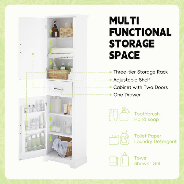 English Elm Tall Bathroom Storage Cabinet with Slim Profile, Adjustable Shelves, Anti-Tip Safety & Painted MDF Finish White N725P246463K