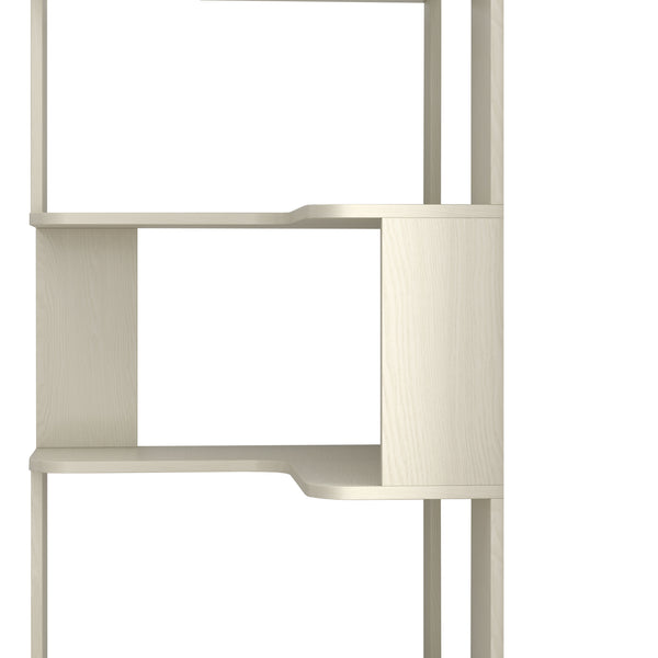 English Elm 6 Tier Freestanding L-Shaped Corner Bookshelf with Anti-Tip, Rounded Corners, 3D Wood Grain Finish White Oak W2899P372515