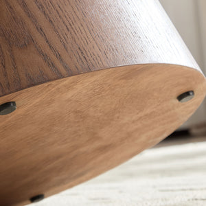English Elm Modern Oval Handcraft Drum Coffee Table 21.65x21.65x17.72in MDF Pedestal Elegant Living Room Centerpiece Walnut W2582S00165