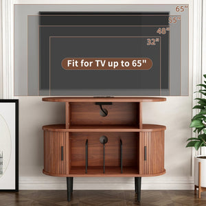 English Elm Large Mid Century Walnut Turntable Stand with Vinyl Storage and Built in Usb Charging W2641P442531