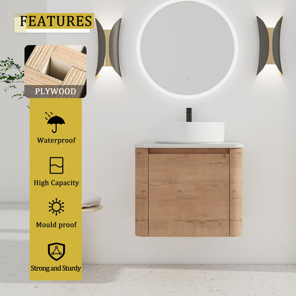 English Elm 24'' Wall-Mounted Bathroom Vanity With Stylish Ceramic Vessel Sink & Soft-Close Door For Small Spaces W999S00392
