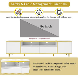 English Elm Vibe 70.9'' Modern Tv Stand For 80'' Tvs - Chic Entertainment Center With Led Lights & Ample Storage N724P284377K-GIGA