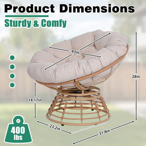 English Elm Oversized Papasan Swivel Chair Woven Resin Wicker Bowl Seat with Plush Foam Cushion Yellow+Grey T5880P492323