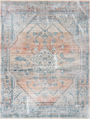 Unique Loom Newport Ochre Machine Made Border Rug Multi, Blue/Ivory/Gray/Light Blue/Light Brown/Red/Rust Red/Terracotta 9' 0" x 12' 2"