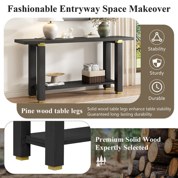 English Elm U_Style 62.9" Modern Minimalist Console Table With Solid Wood & Metal Accents, Ideal For Entryways N711P289140B-GIGA