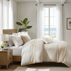 English Elm 3-piece Cotton Yarn Dyed Duvet Cover Set with Jacquard Pompom Stripe Bedding B035P482898