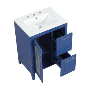 English Elm 24" Modern Bathroom Vanity with Ceramic Sink, Solid Wood & MDF Cabinet, Two Drawers, Shelf Blue N725P245273C