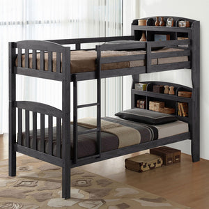 English Elm Transitional Twin Over Twin Bunk Bed With Bookcase Headboard - Space-Saving, Grey & Versatile Design B2741S00299-GIGA