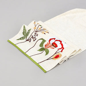 English Elm Peony Cotton Embroidered Table Runner 72" Ivory – Rustic Slub Texture, Eco-Friendly Elegant Décor B346P321269