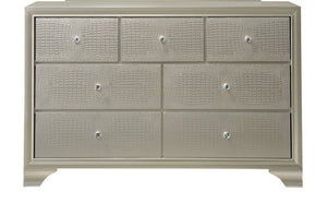 English Elm 1pc Glam Seven-Drawer Dresser with Embossed Crocodile Finish, Felt-Lined Top Drawers & Dovetail Craftsmanship Champagne 62.4 L x 20.4 W x 41.3 H B011P217892