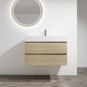 English Elm 36" Wall-Mounted Bathroom Vanity With Resin Sink & Soft-Close Drawers For Modern Spaces W999S00198