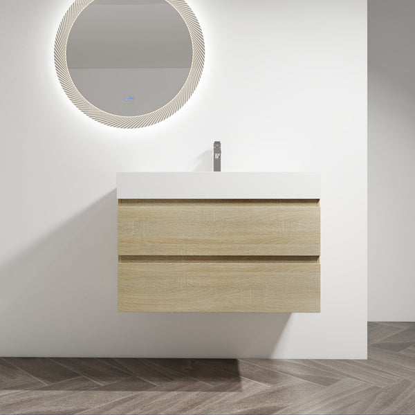 English Elm 36" Wall-Mounted Bathroom Vanity With Resin Sink & Soft-Close Drawers For Modern Spaces W999S00198